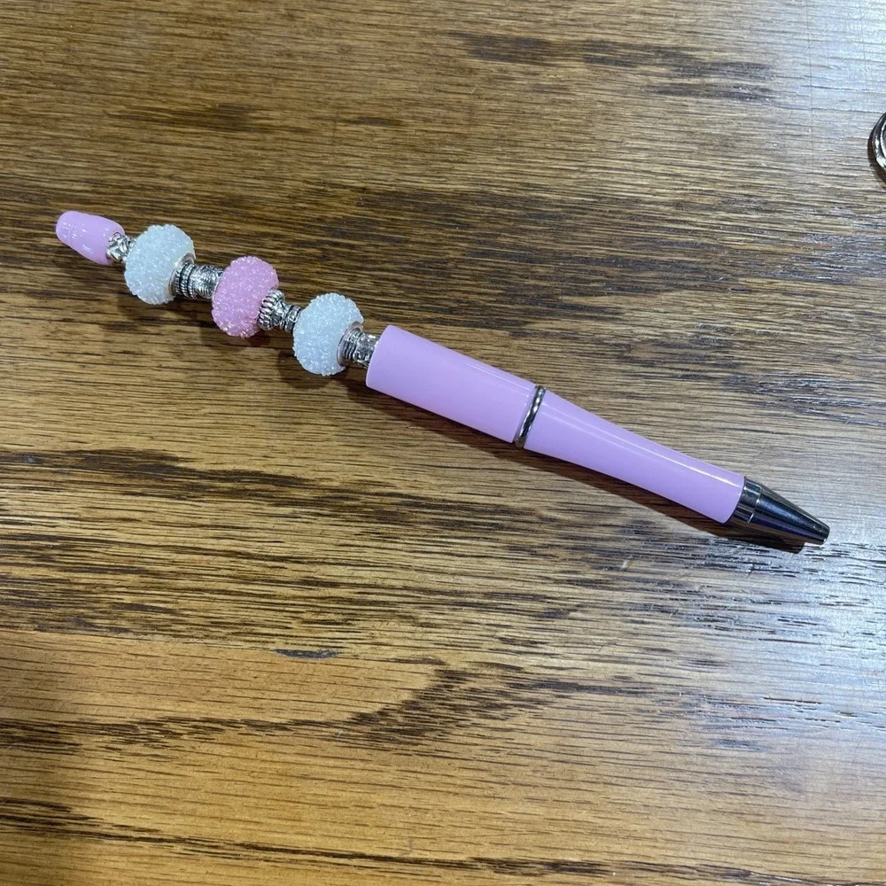 Decorated Multi Color Ink Pen + Refill & Matching Key Chain‎ Beaded Handmade NEW